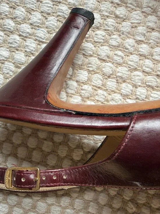 Salvatore Ferragamo | Vintage Burgundy Brown Slingback Heels - Picture 11 of 13